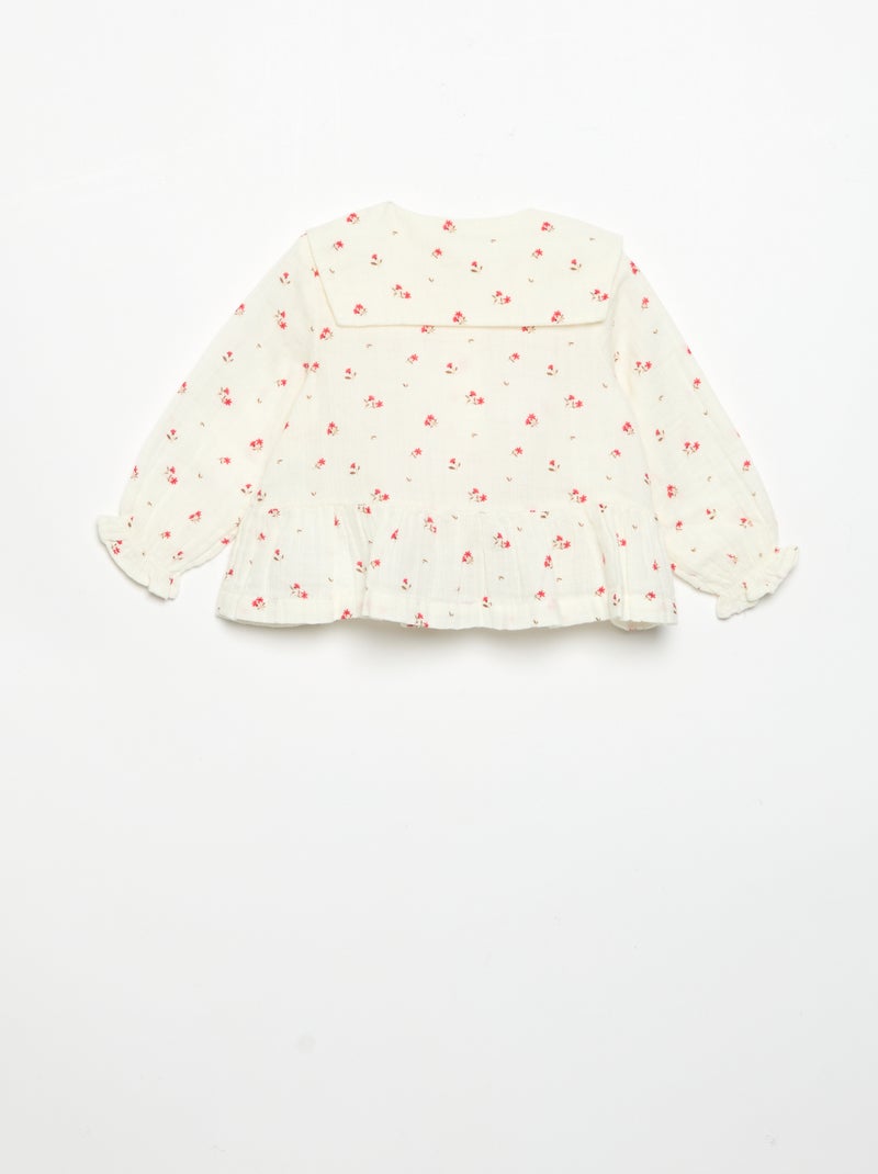 Blusa de gasa de algodón abotonada Blanco - Kiabi
