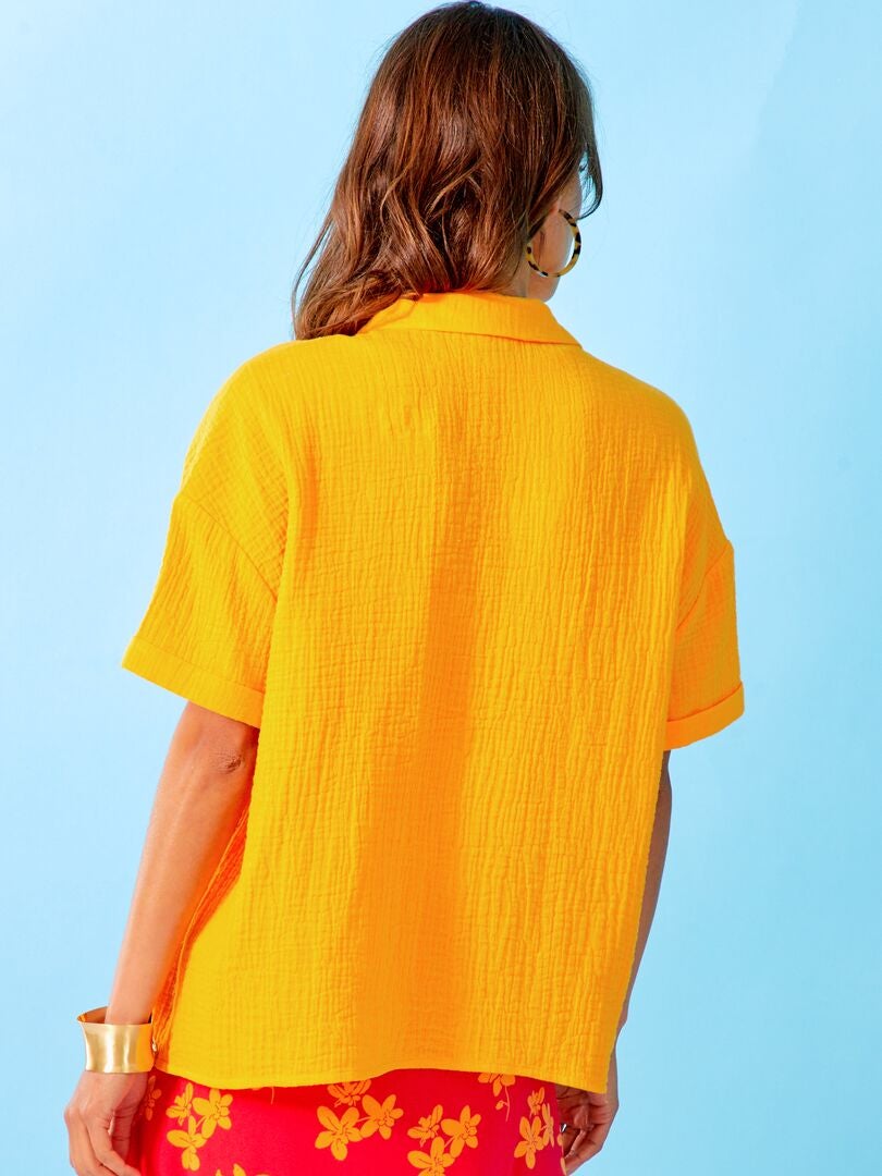 Blusa de gasa de algodón amarillo anaranjado - Kiabi