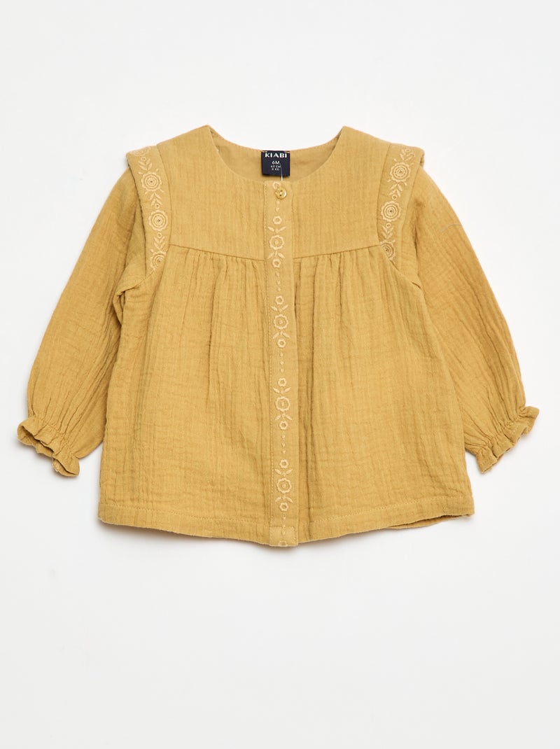 Blusa de gasa de algodón Amarillo - Kiabi