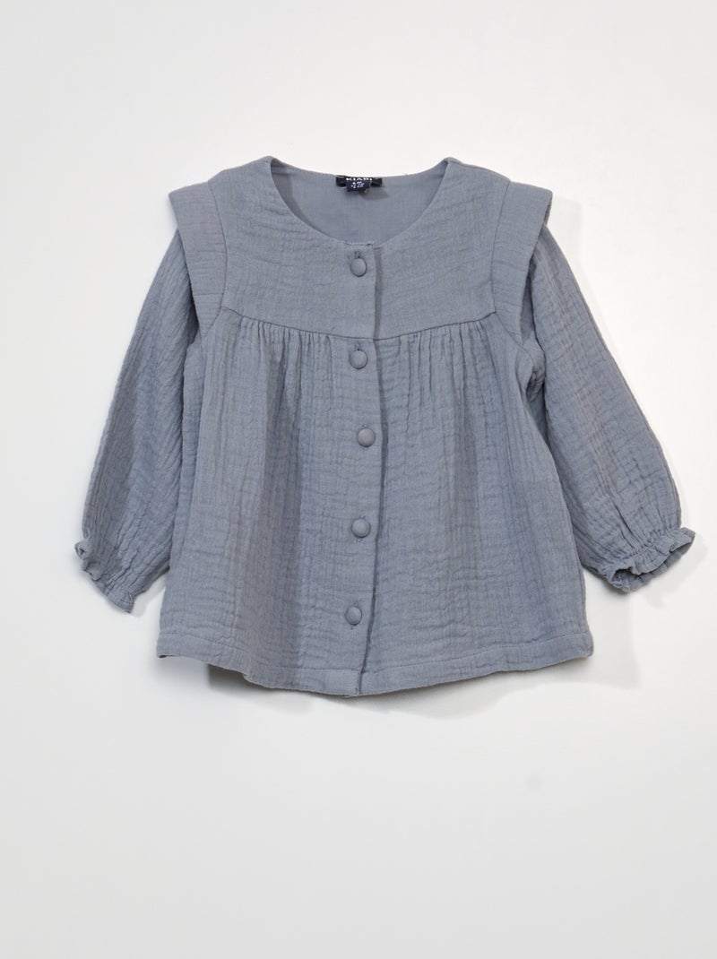Blusa de gasa de algodón AZUL - Kiabi