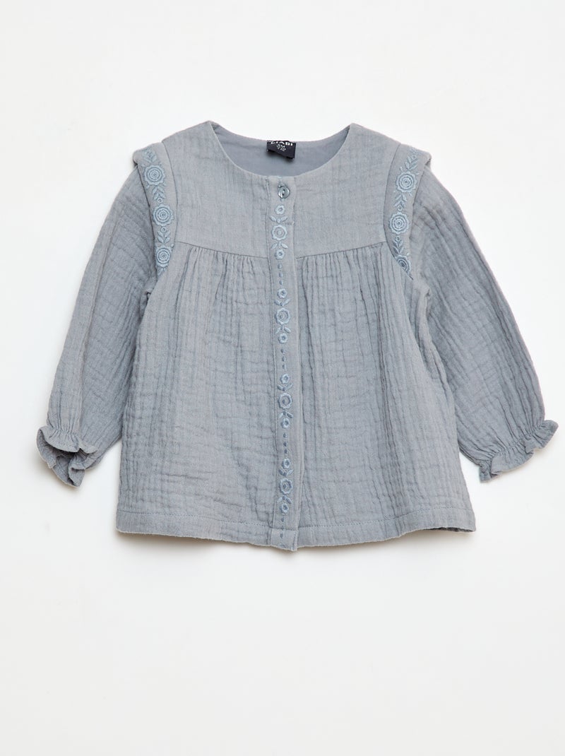 Blusa de gasa de algodón Azul - Kiabi