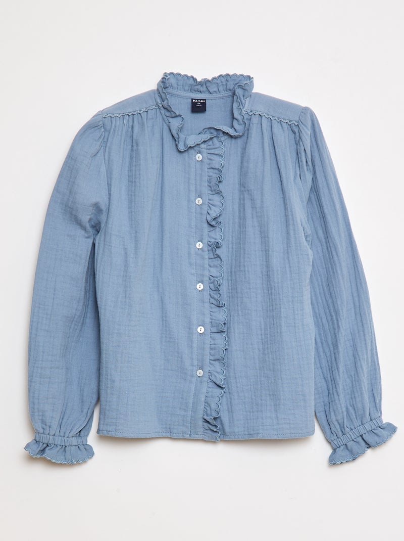 Blusa de gasa de algodón Azul - Kiabi
