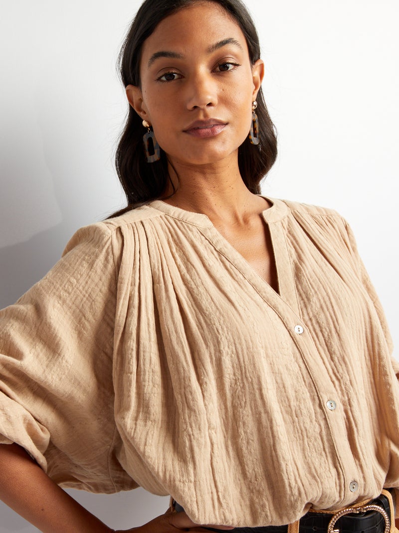 Blusa de gasa de algodón BEIGE - Kiabi