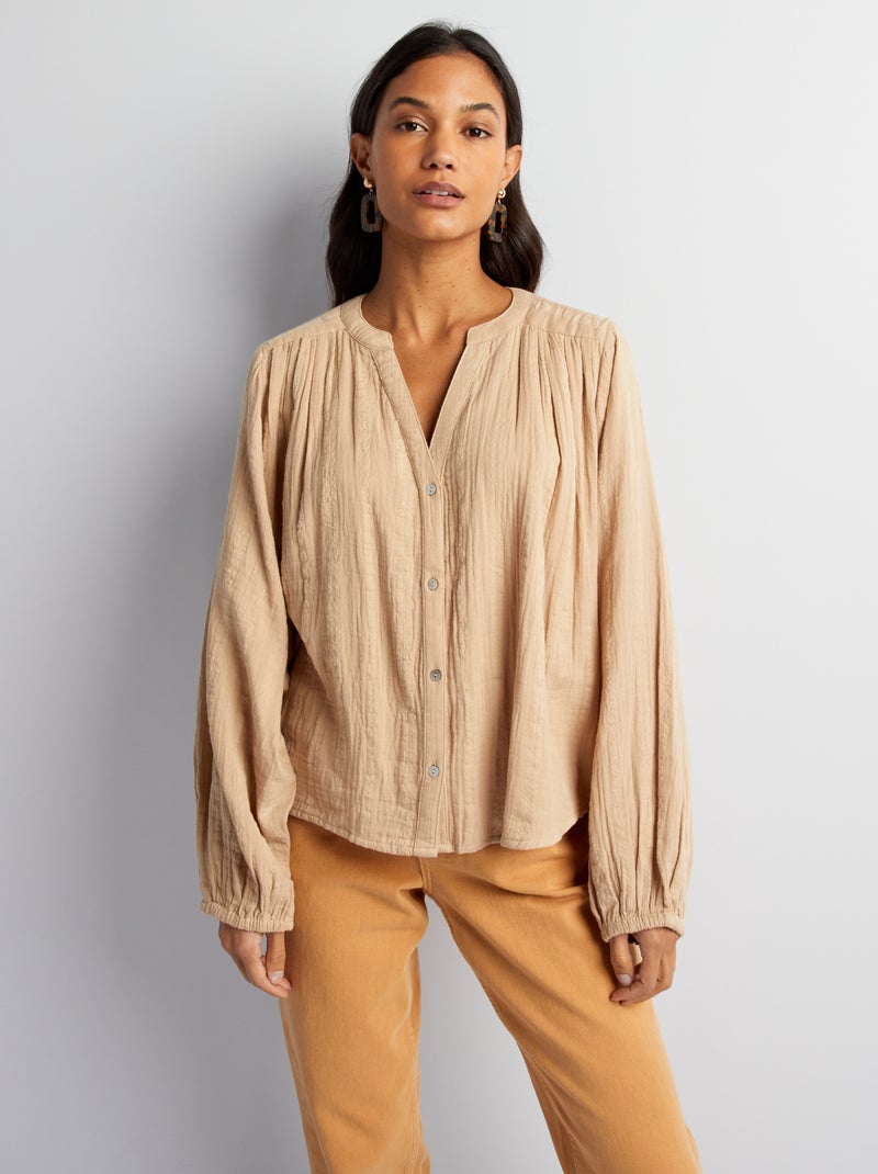 Blusa de gasa de algodón BEIGE - Kiabi