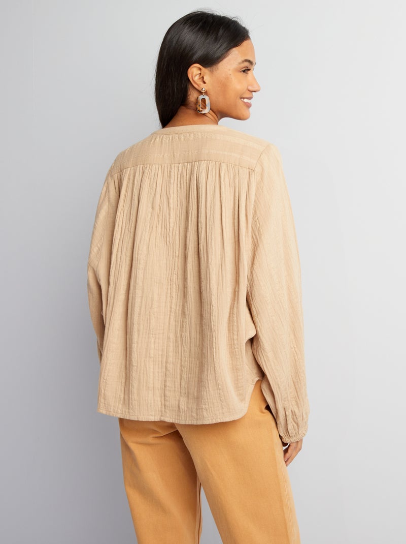Blusa de gasa de algodón BEIGE - Kiabi
