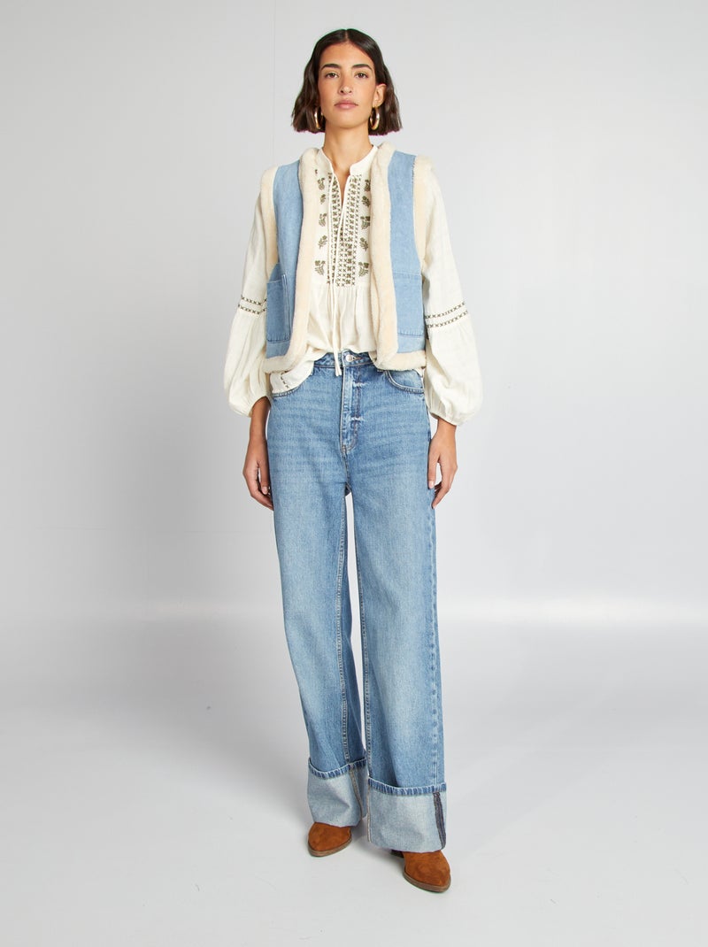 Blusa de gasa de algodón BEIGE - Kiabi