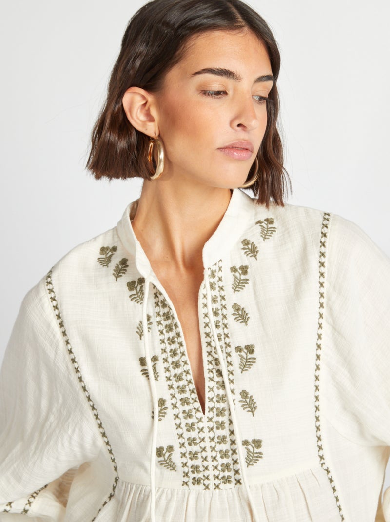 Blusa de gasa de algodón BEIGE - Kiabi