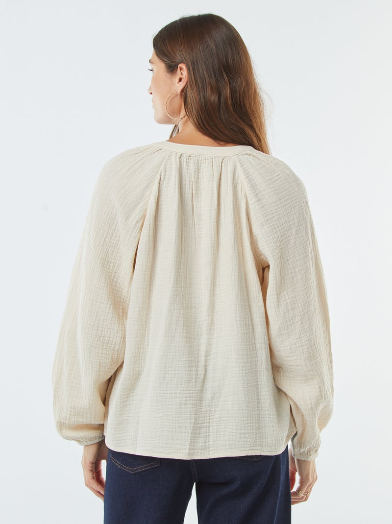 Blusa de gasa de algodón Beige - Kiabi