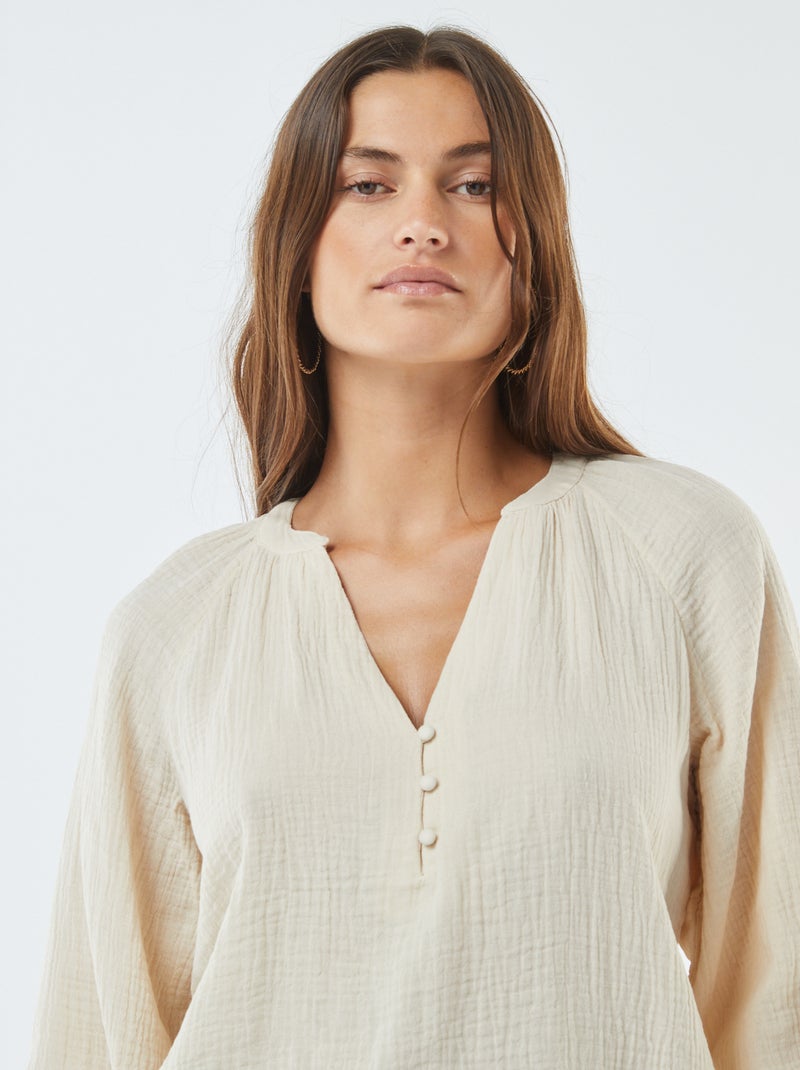 Blusa de gasa de algodón Beige - Kiabi