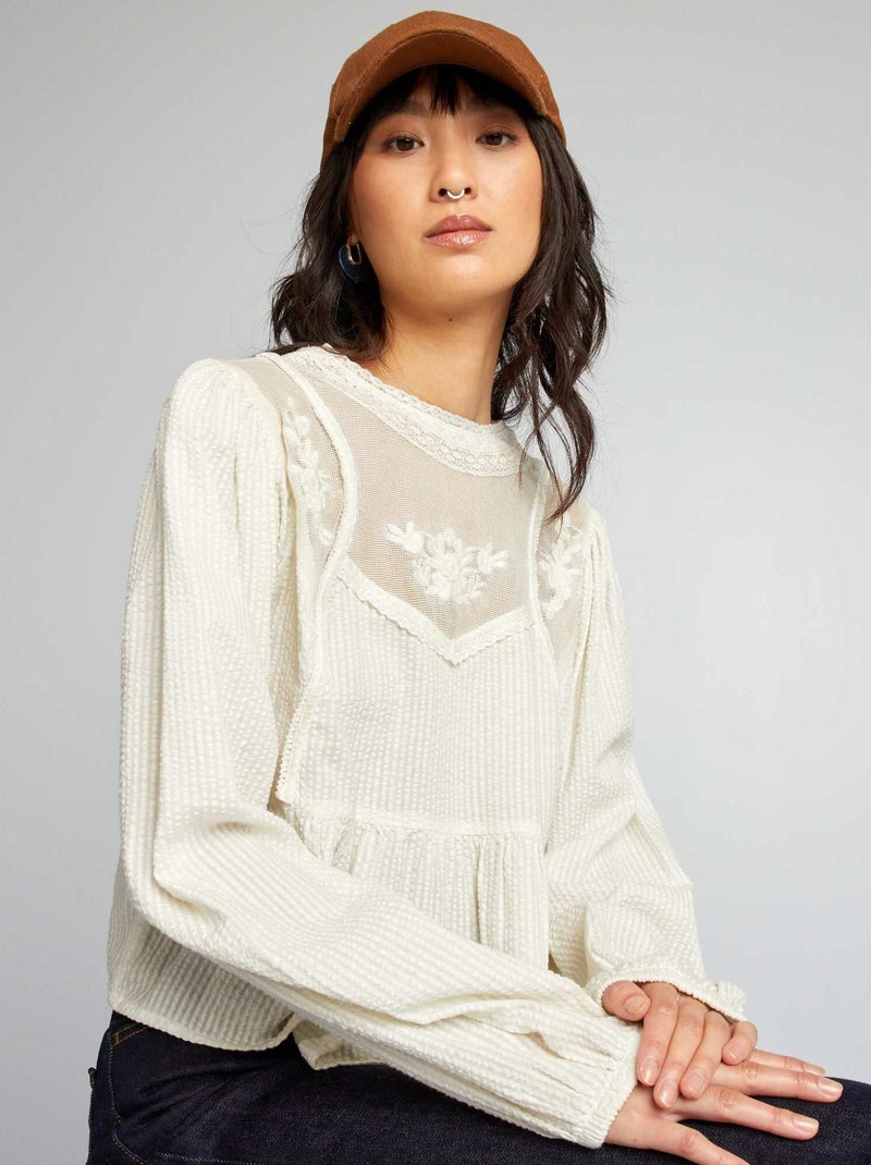 Blusa de gasa de algodón BLANCO - Kiabi