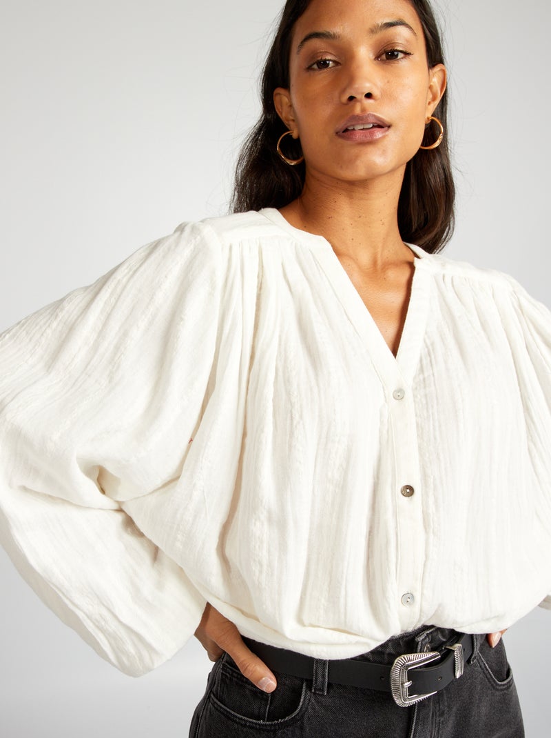 Blusa de gasa de algodón BLANCO - Kiabi
