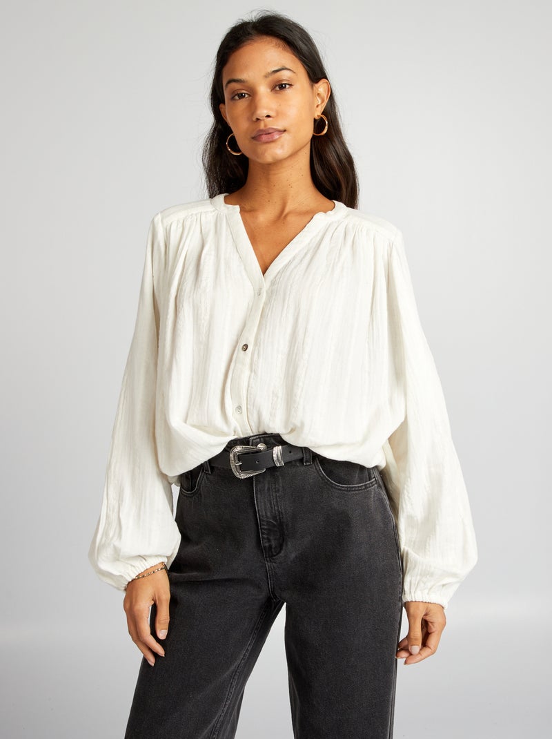 Blusa de gasa de algodón BLANCO - Kiabi