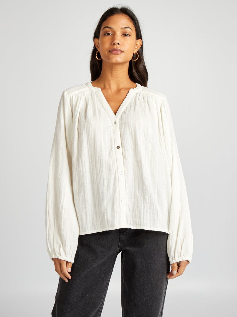 Blusa de gasa de algodón BLANCO - Kiabi