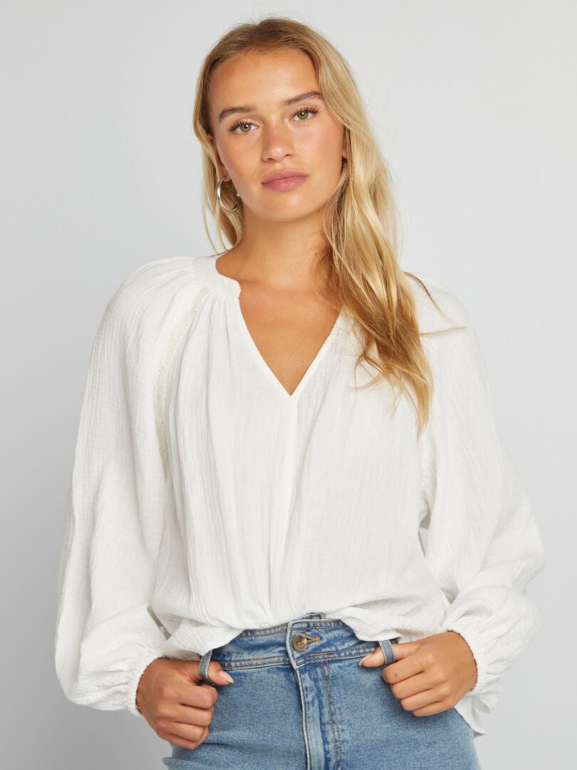 Blusa de gasa de algodón BLANCO - Kiabi