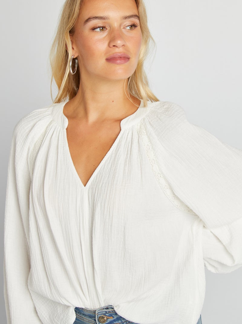 Blusa de gasa de algodón BLANCO - Kiabi