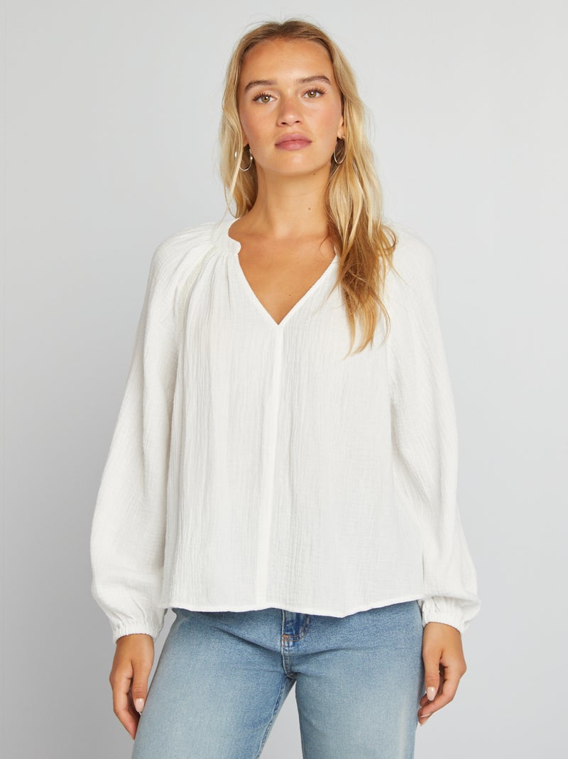 Blusa de gasa de algodón BLANCO - Kiabi