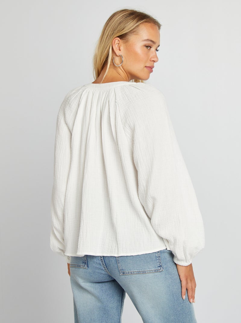 Blusa de gasa de algodón BLANCO - Kiabi