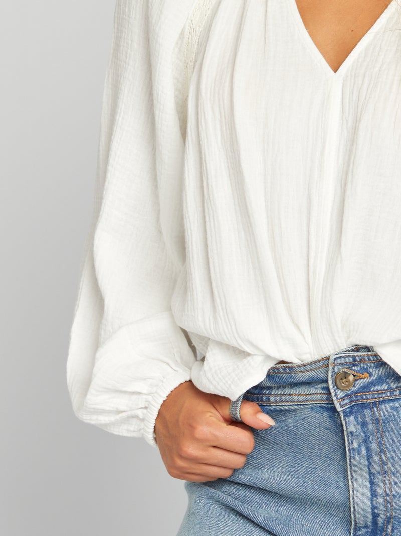 Blusa de gasa de algodón BLANCO - Kiabi