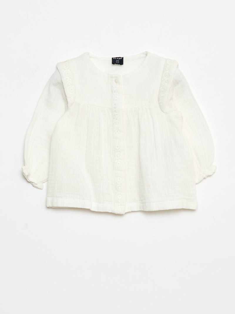 Blusa de gasa de algodón Blanco - Kiabi