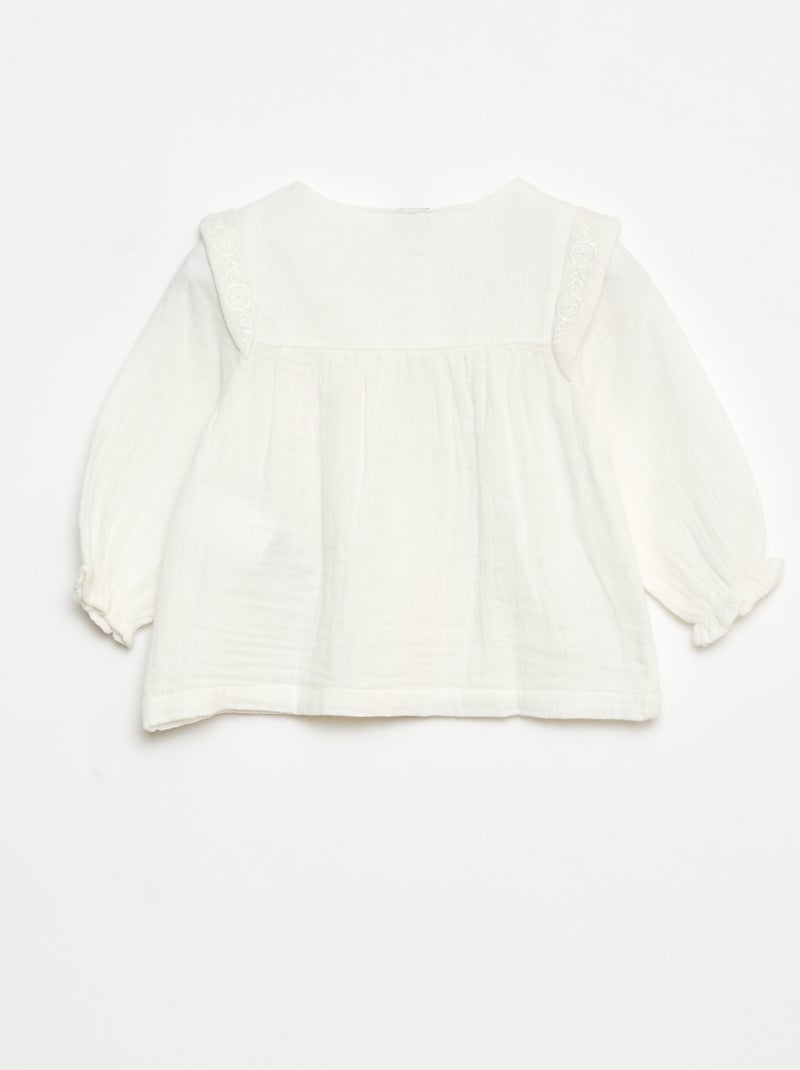 Blusa de gasa de algodón Blanco - Kiabi