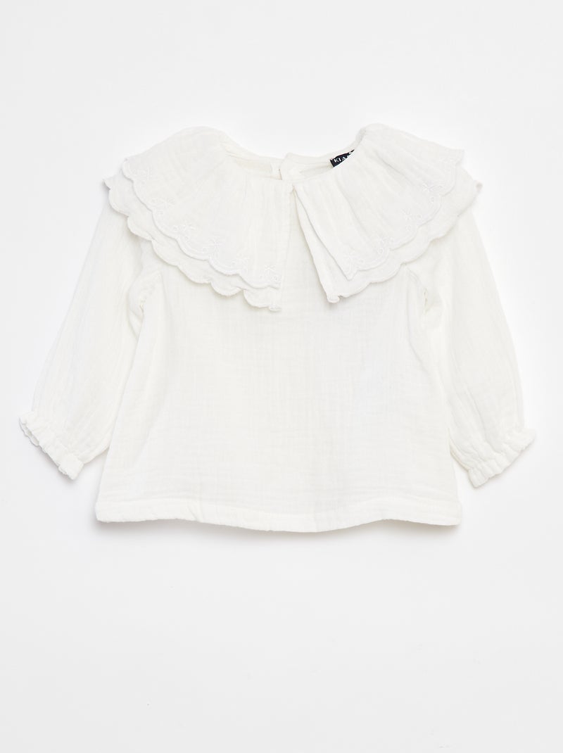 Blusa de gasa de algodón Blanco - Kiabi