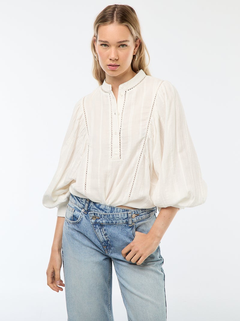 Blusa de gasa de algodón Blanco - Kiabi