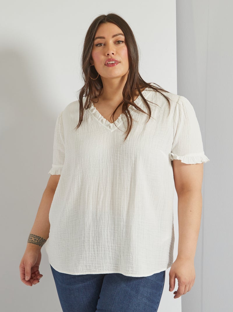 Blusa de gasa de algodón Blanco - Kiabi