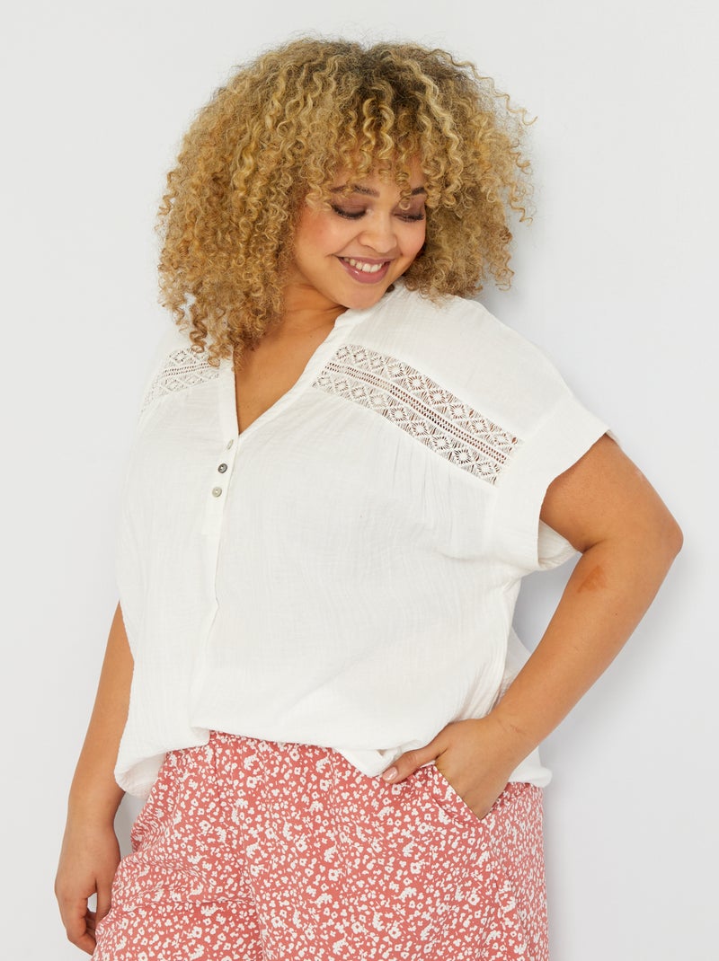 Blusa de gasa de algodón Blanco - Kiabi