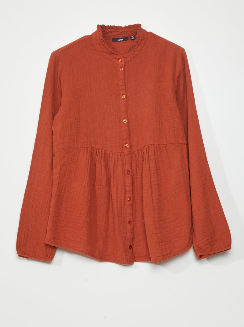 Blusa de gasa de algodón Castaño - Kiabi