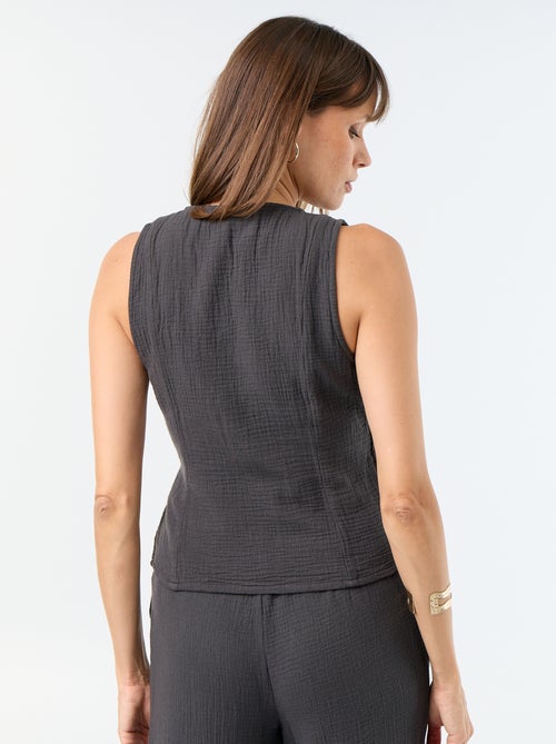 Blusa de gasa de algodón con abertura cruzada - Kiabi