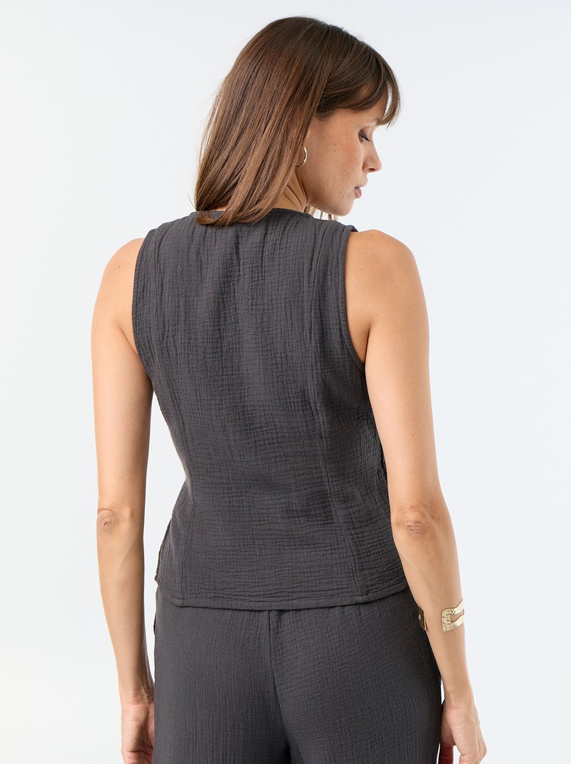 Blusa de gasa de algodón con abertura cruzada Negro - Kiabi