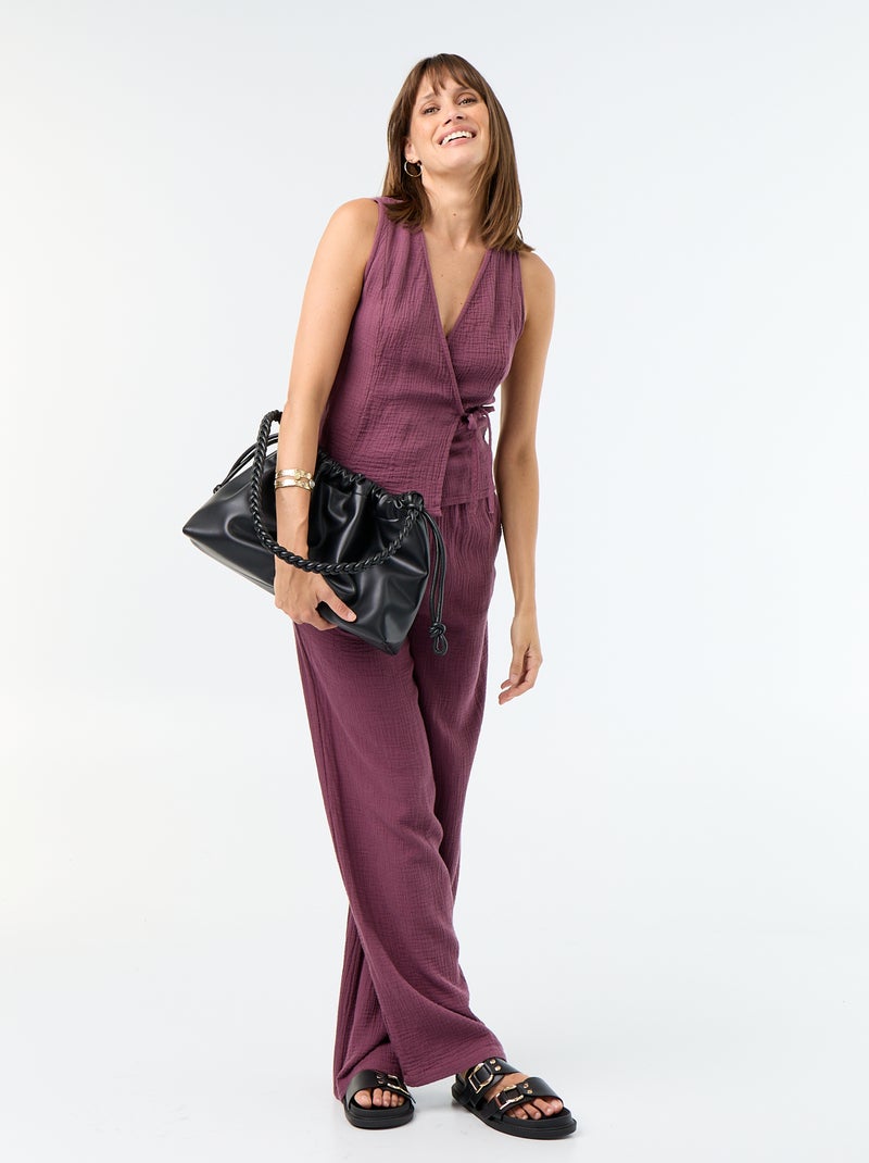Blusa de gasa de algodón con abertura cruzada Purpura - Kiabi
