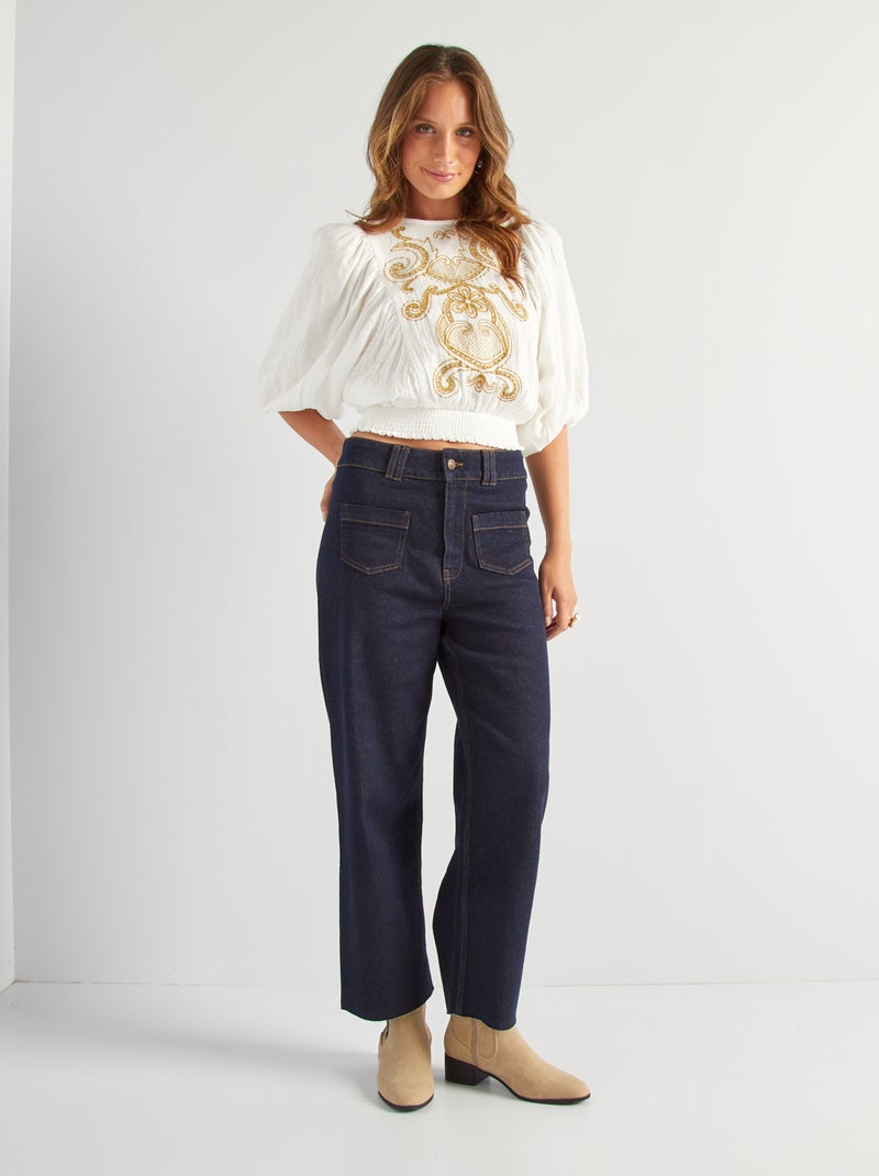 Blusa de gasa de algodón con bordado BLANCO - Kiabi