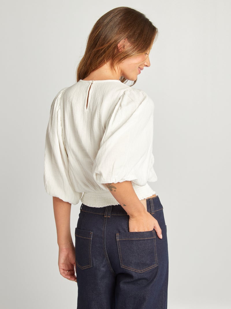 Blusa de gasa de algodón con bordado BLANCO - Kiabi