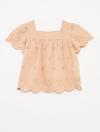 Blusa de gasa de algodón con bordado inglés