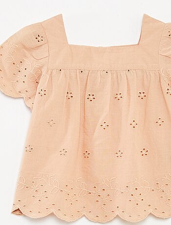 Blusa de gasa de algodón con bordado inglés