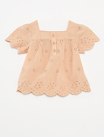 Blusa de gasa de algodón con bordado inglés