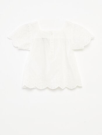 Blusa de gasa de algodón con bordado inglés