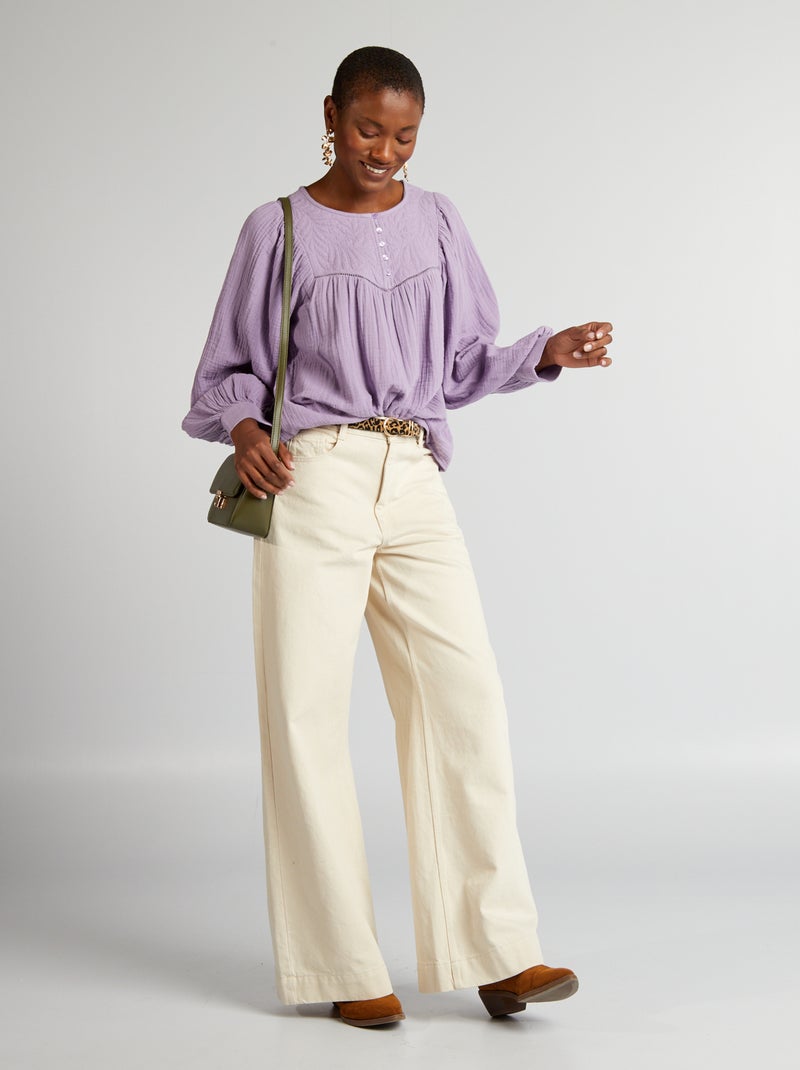 Blusa de gasa de algodón con bordado PURPURA - Kiabi