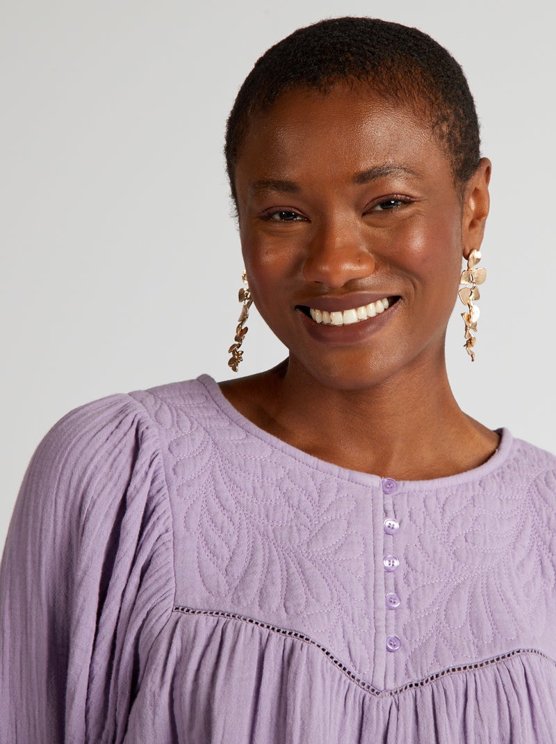 Blusa de gasa de algodón con bordado PURPURA - Kiabi