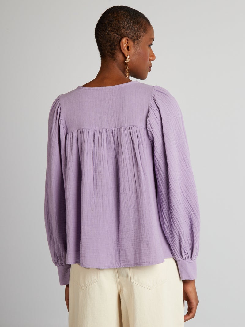 Blusa de gasa de algodón con bordado PURPURA - Kiabi