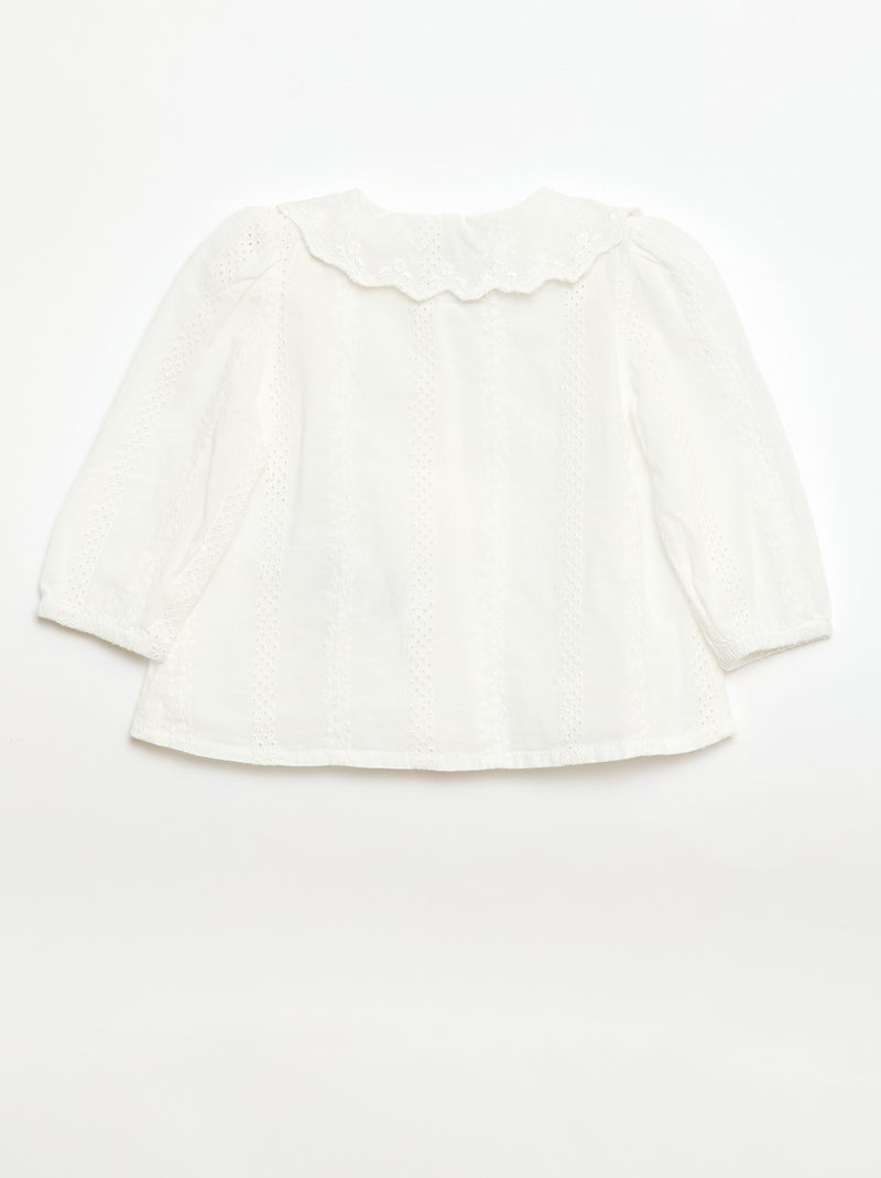 Blusa de gasa de algodón con bordados Blanco - Kiabi