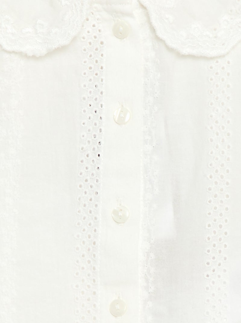 Blusa de gasa de algodón con bordados Blanco - Kiabi