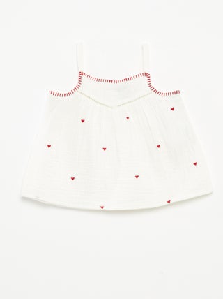 Blusa de gasa de algodón con bordados de 'corazones' all over