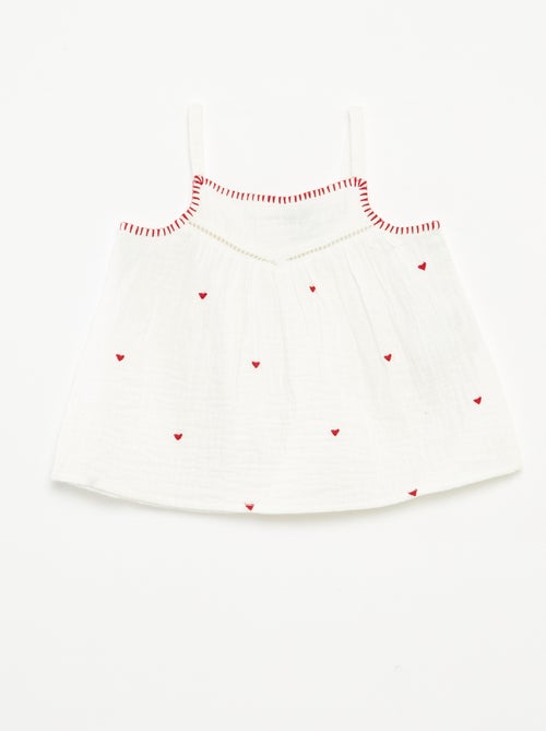 Blusa de gasa de algodón con bordados de 'corazones' all over - Kiabi