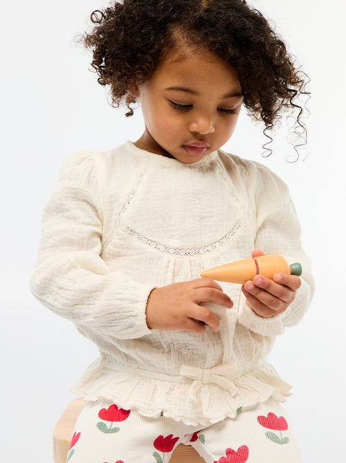 Blusa de gasa de algodón con bordados y encaje - Kiabi