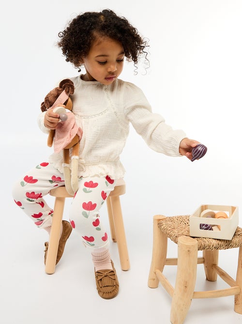 Blusa de gasa de algodón con bordados y encaje - Kiabi