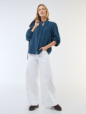 Blusa de gasa de algodón con bordes ondulados