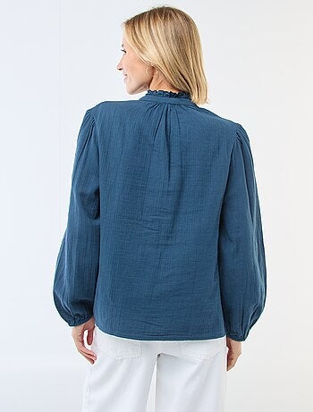 Blusa de gasa de algodón con bordes ondulados