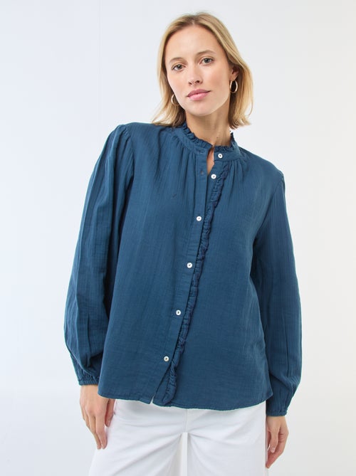 Blusa de gasa de algodón con bordes ondulados - Kiabi